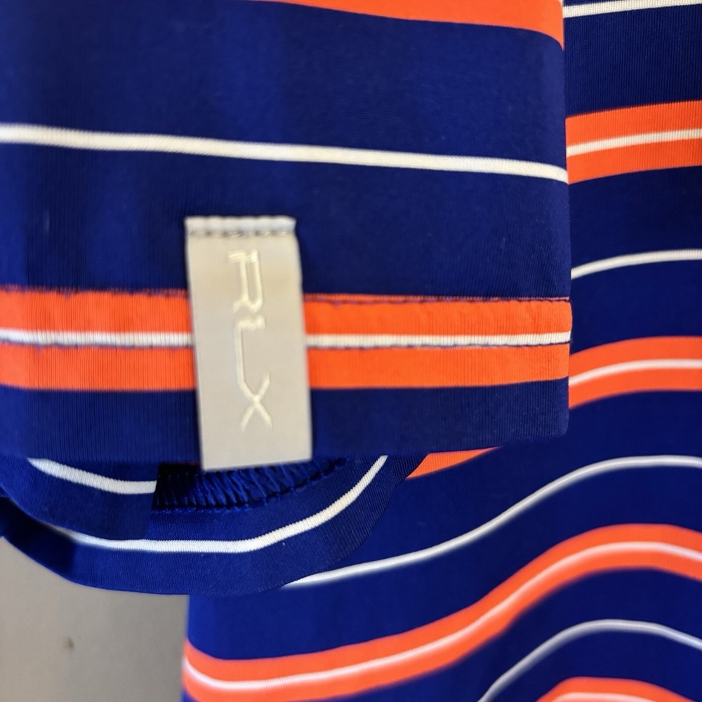 RLX Ralph Lauren Shirt Mens Large Blue OrangeStripe Performance Polo Golf Casual - Picture 2 of 13